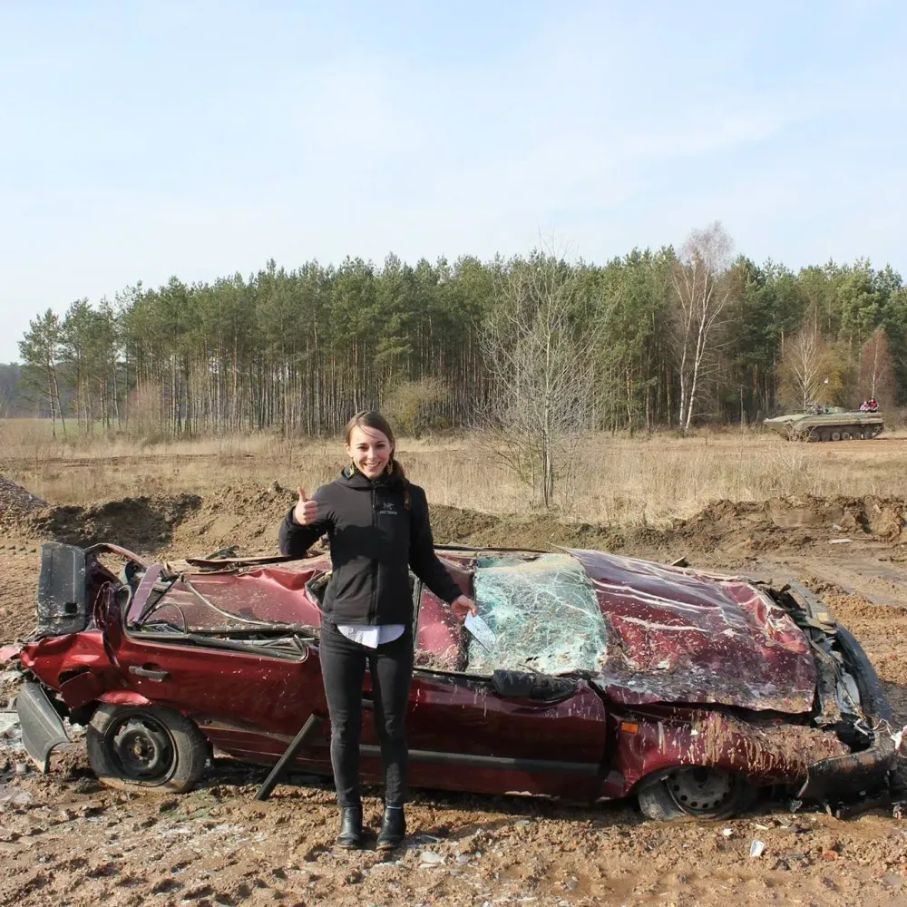 Crushing a car in a tank